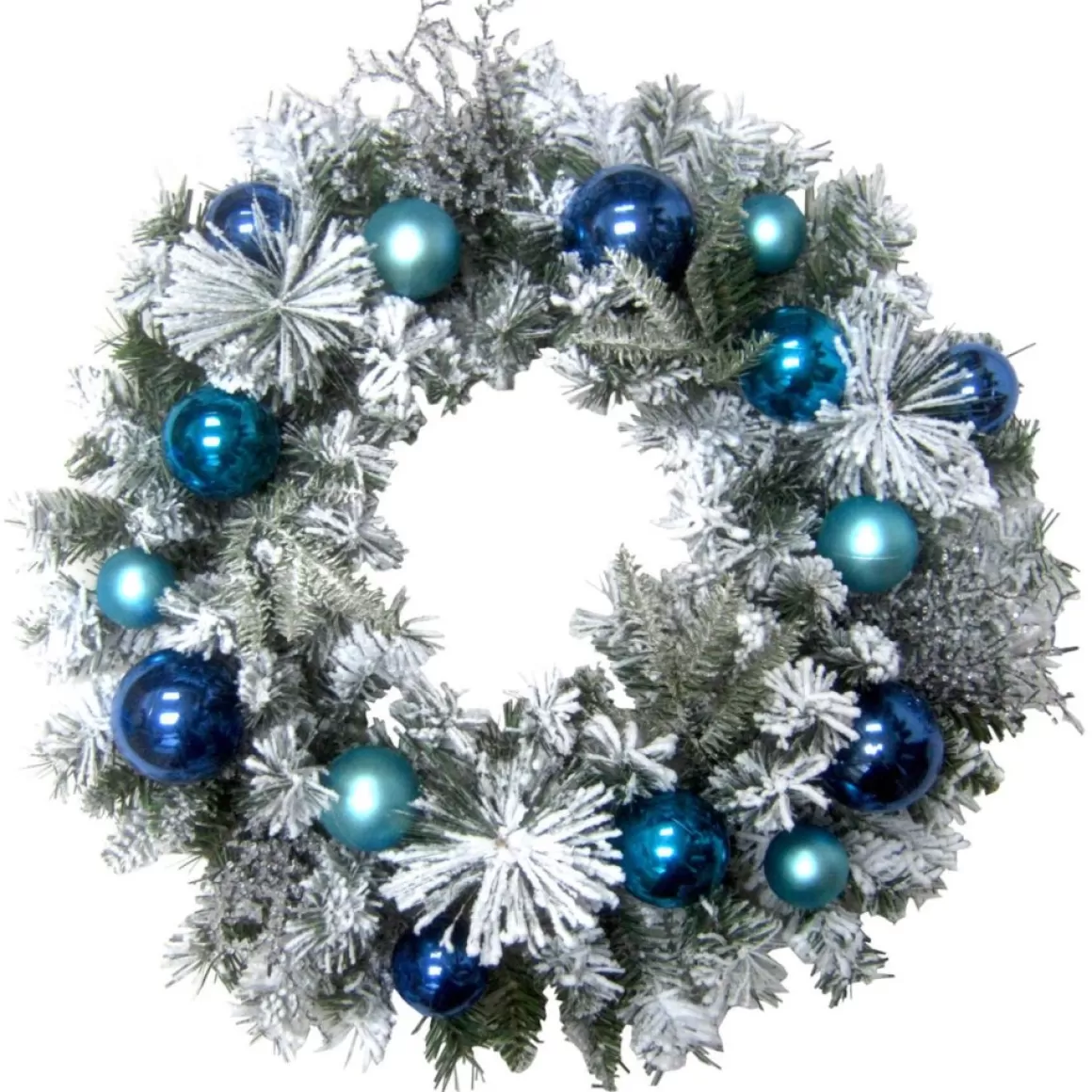 Fraser Hill Farm 24" Christmas Flocked Wreath With Blue Ornaments