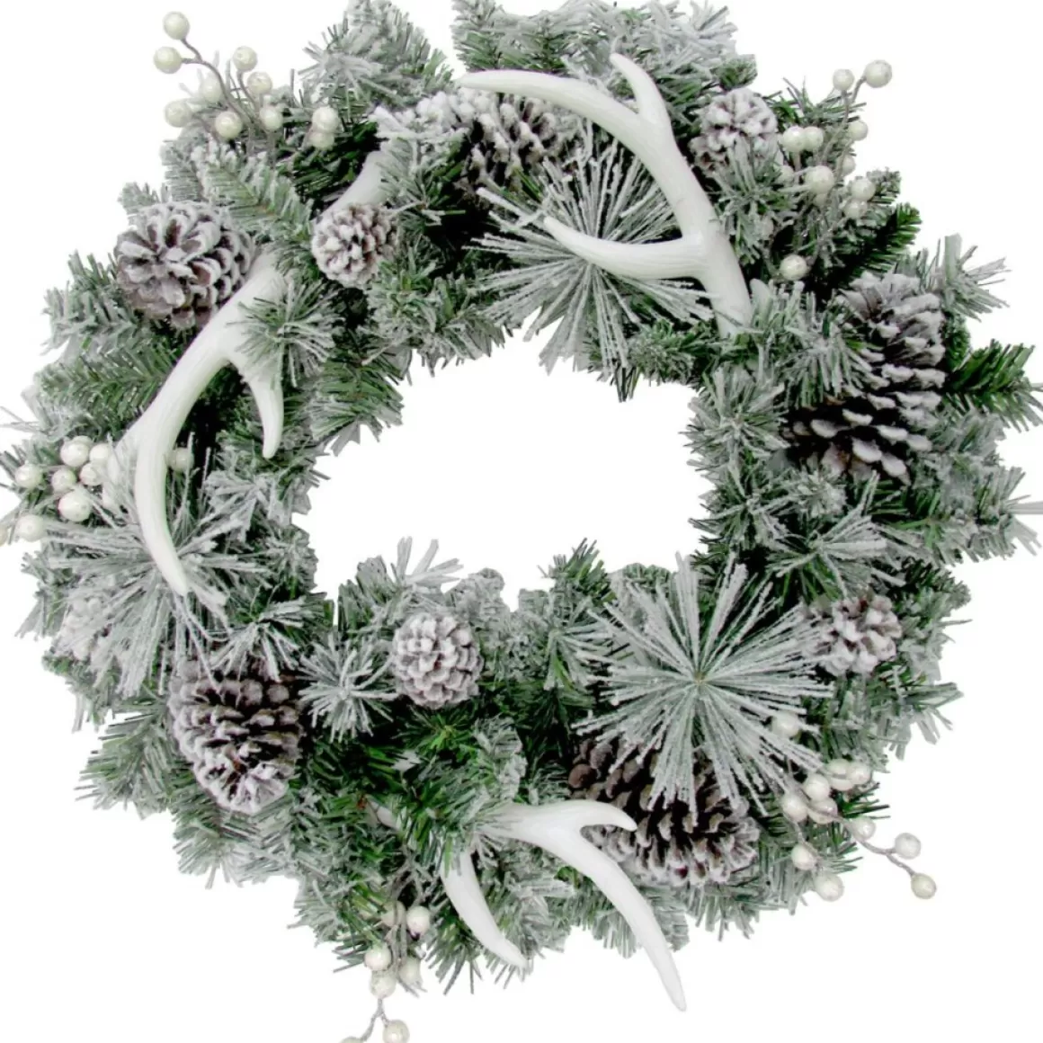 Fraser Hill Farm 24" Christmas Frosted Wreath W Pinecones And Antlers