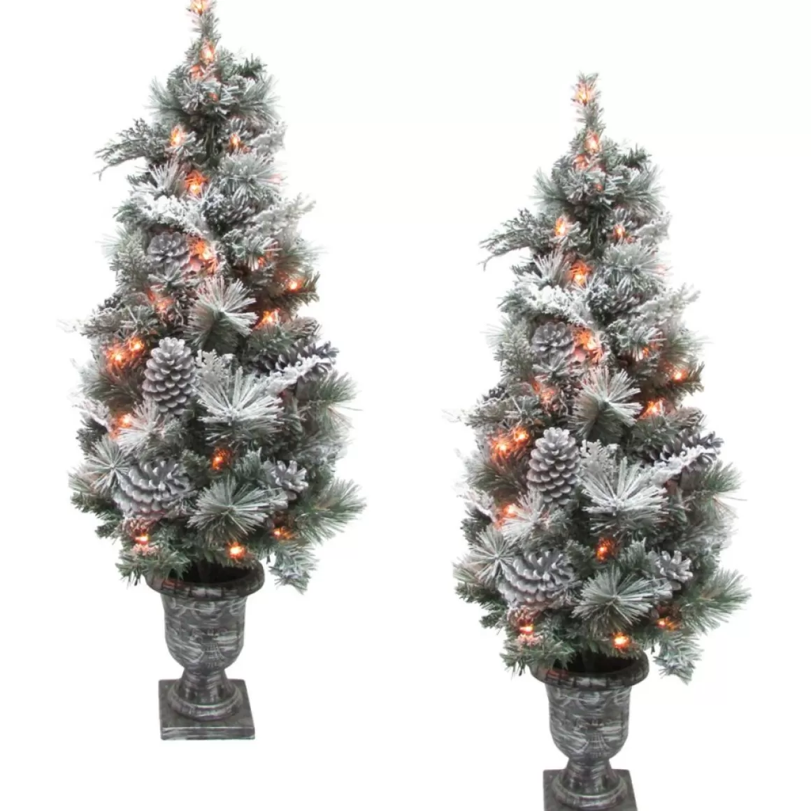 Fraser Hill Farm 4' Christmas Prelit Flocked Trees W Pinecones 2-Pack