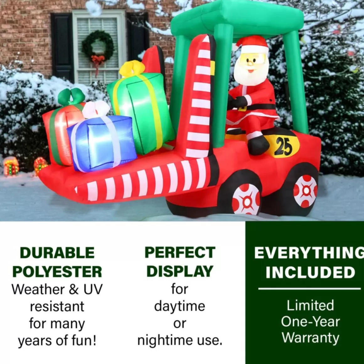 Fraser Hill Farm 6 Ft. Pre-Lit Inflatable Santa In Fork Lift