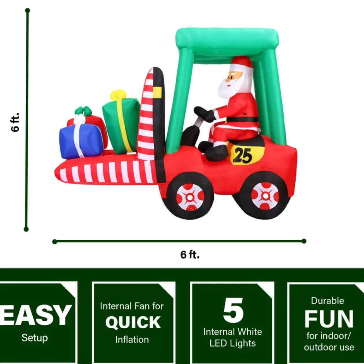 Fraser Hill Farm 6 Ft. Pre-Lit Inflatable Santa In Fork Lift