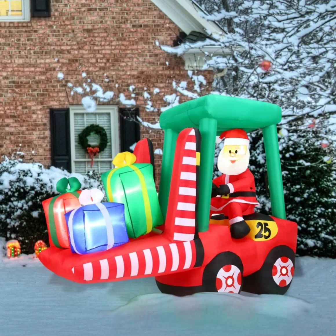 Fraser Hill Farm 6 Ft. Pre-Lit Inflatable Santa In Fork Lift