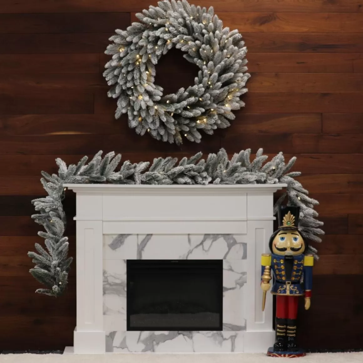 Fraser Hill Farm 9-Ft. Icy Frost Snow Flocked Garland W/ White Lights