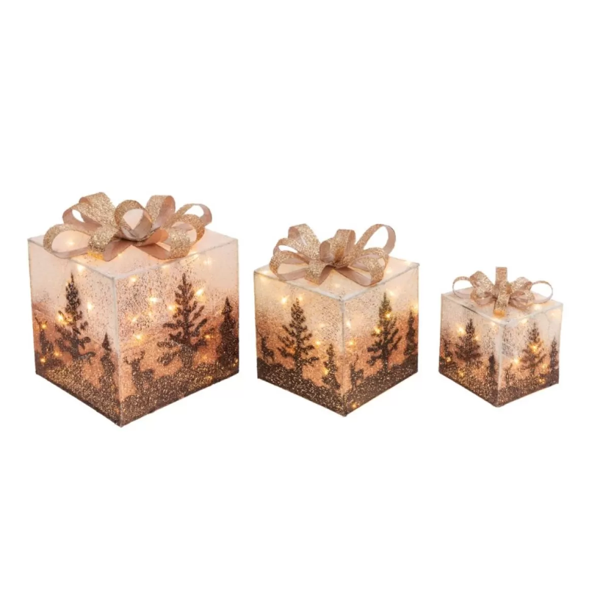 Gerson 3-Piece Electric Lighted Holiday Jewel Gift Box Decor