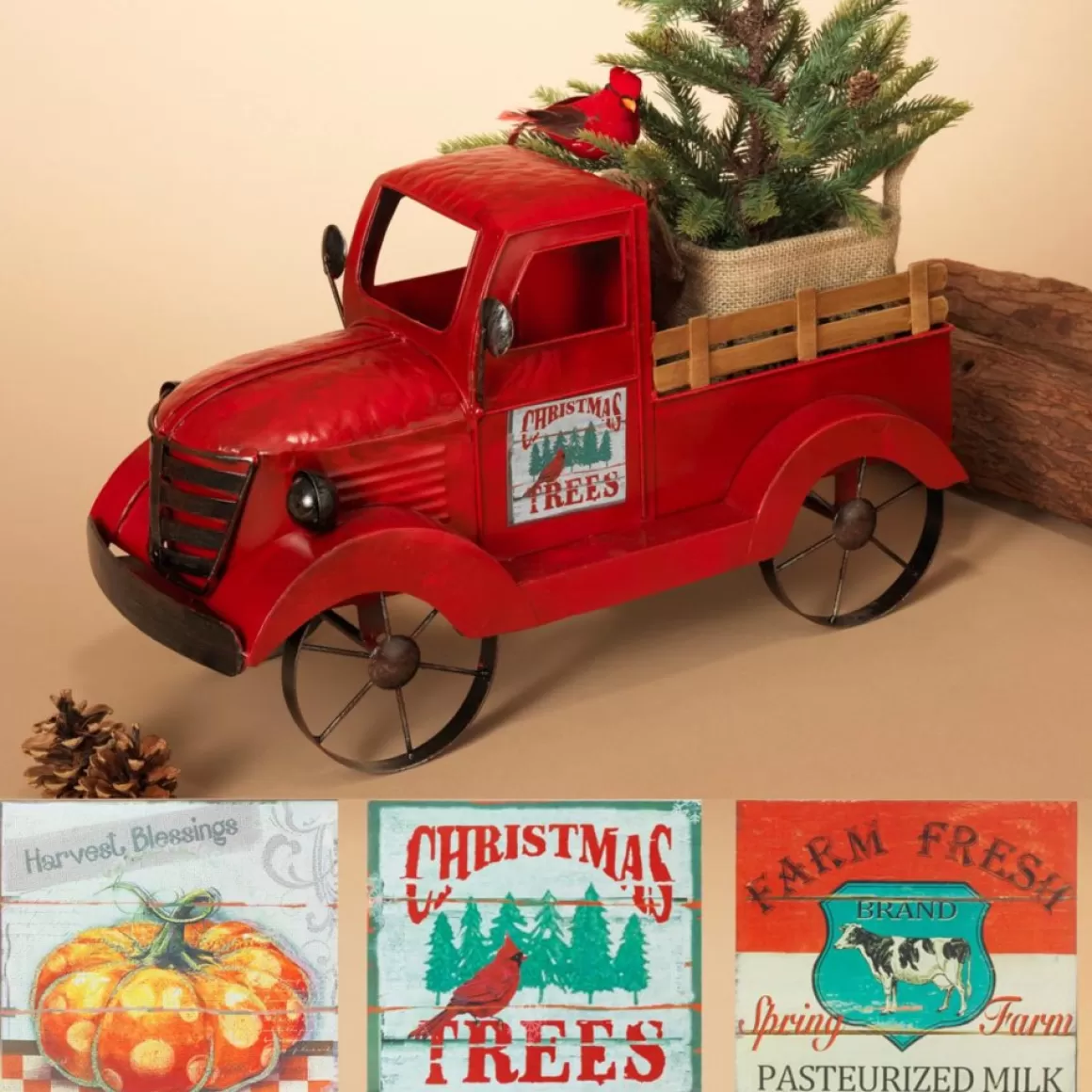 Gerson Company 18.9" Red Antique Metal And Wood Truck W/ 3 Magnets