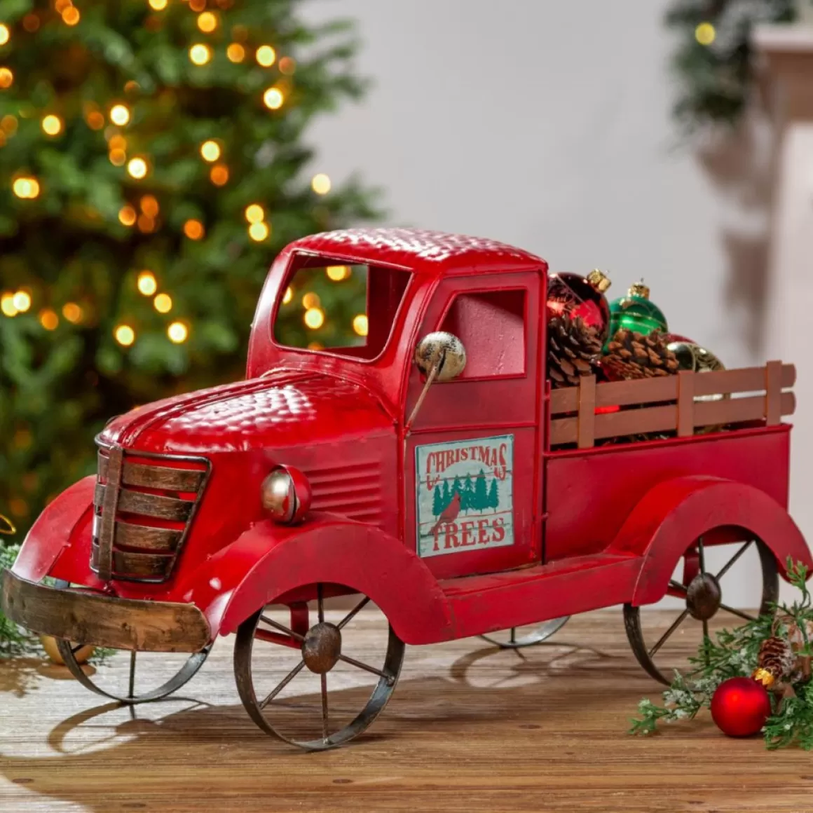 Gerson Company 18.9" Red Antique Metal And Wood Truck W/ 3 Magnets