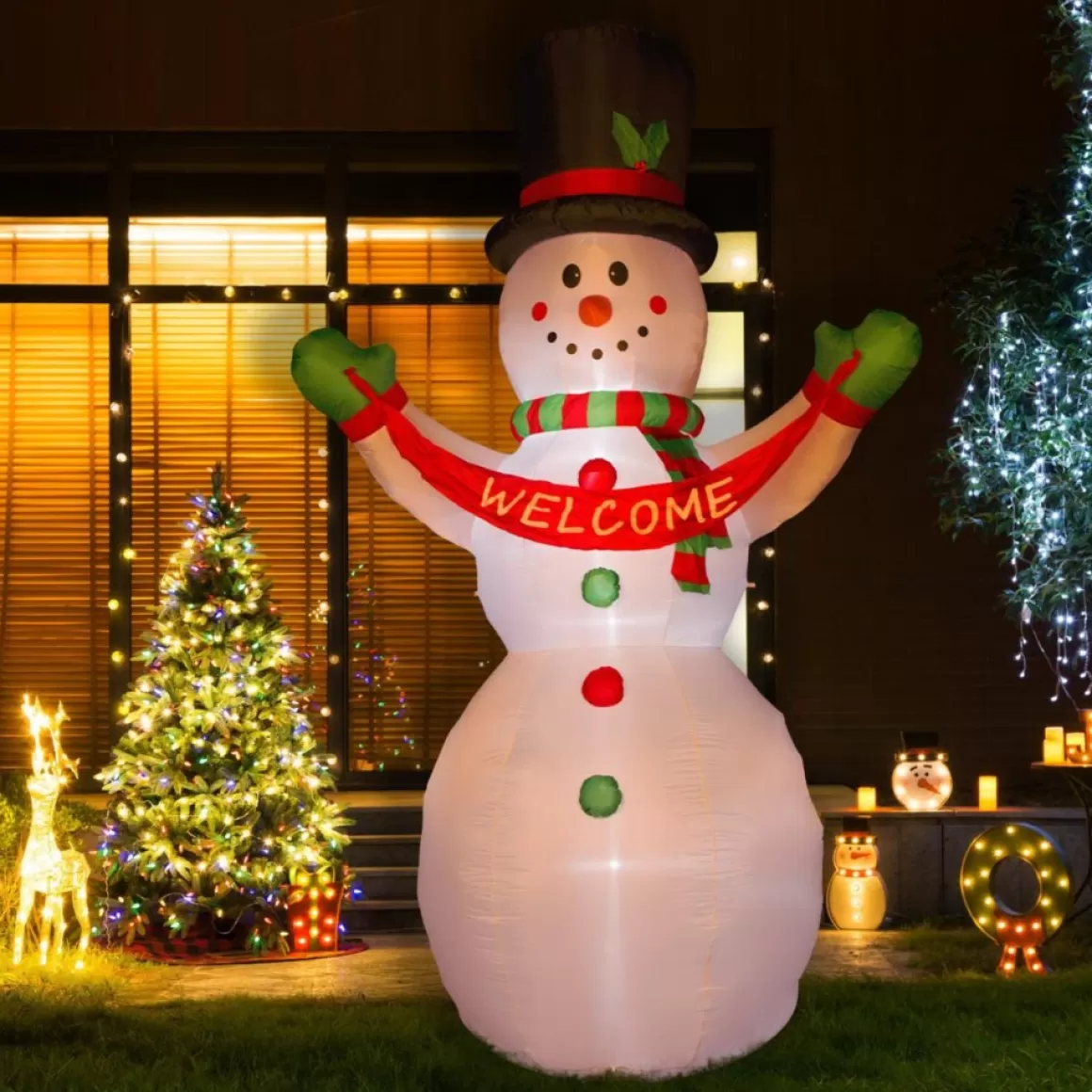 Glitzhome 12' Lighted Inflatable Snowman With Welcome Decor