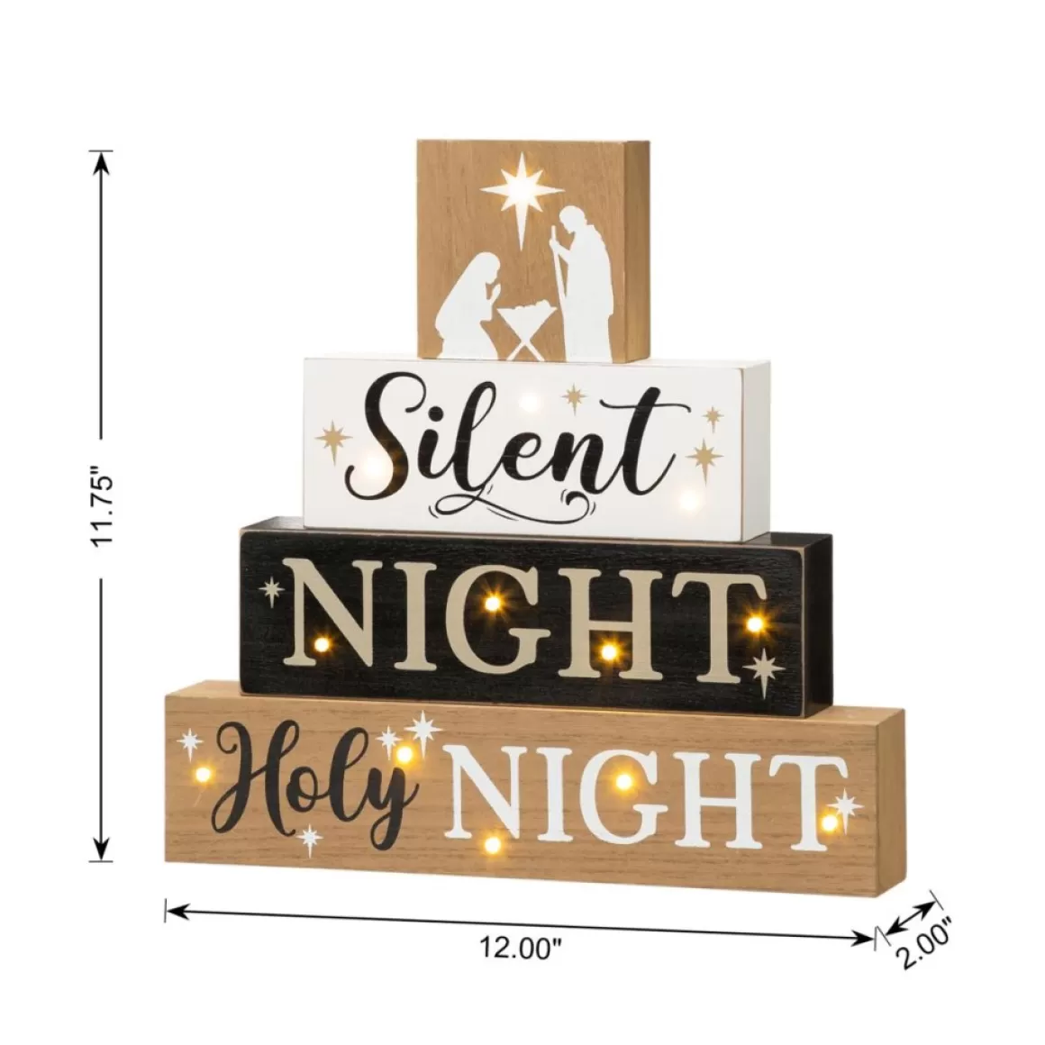 Glitzhome 12In H Lighted Wooden Nativity Block Word Sign