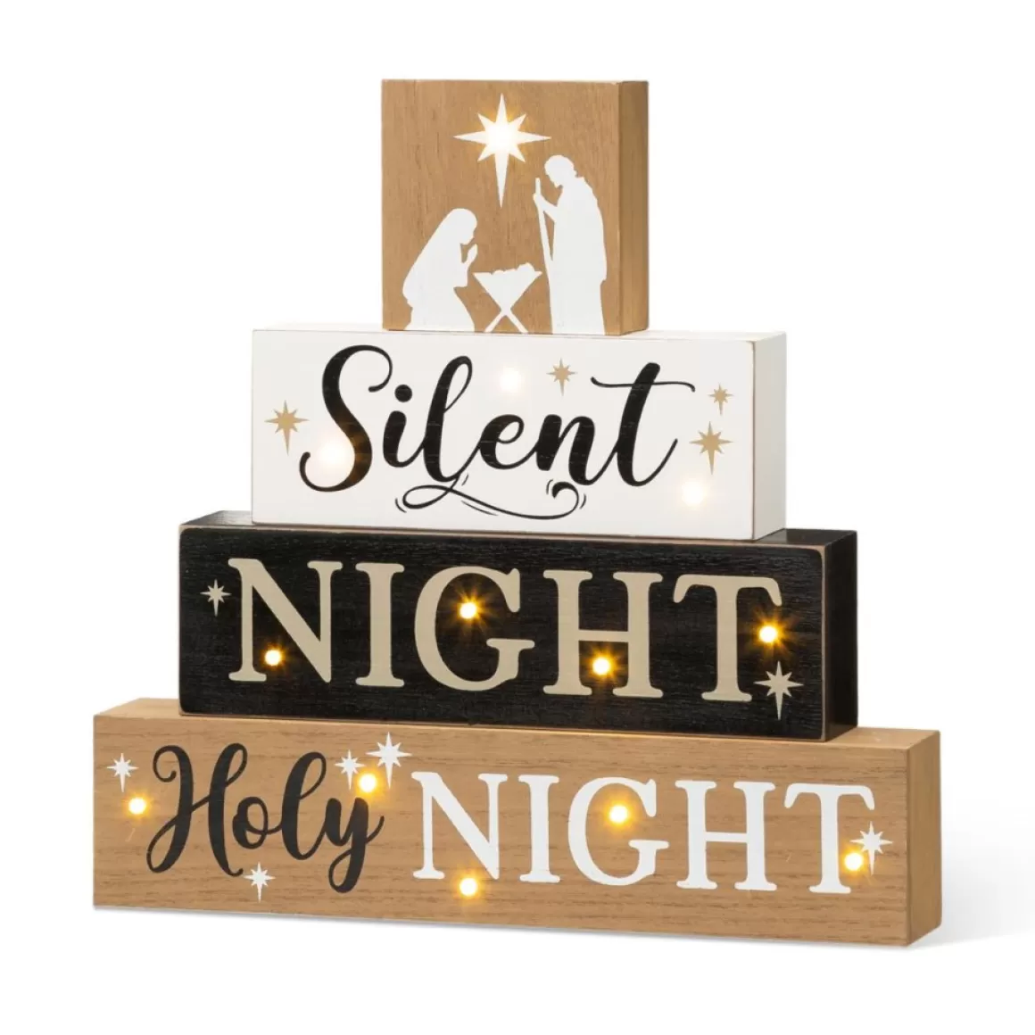 Glitzhome 12In H Lighted Wooden Nativity Block Word Sign