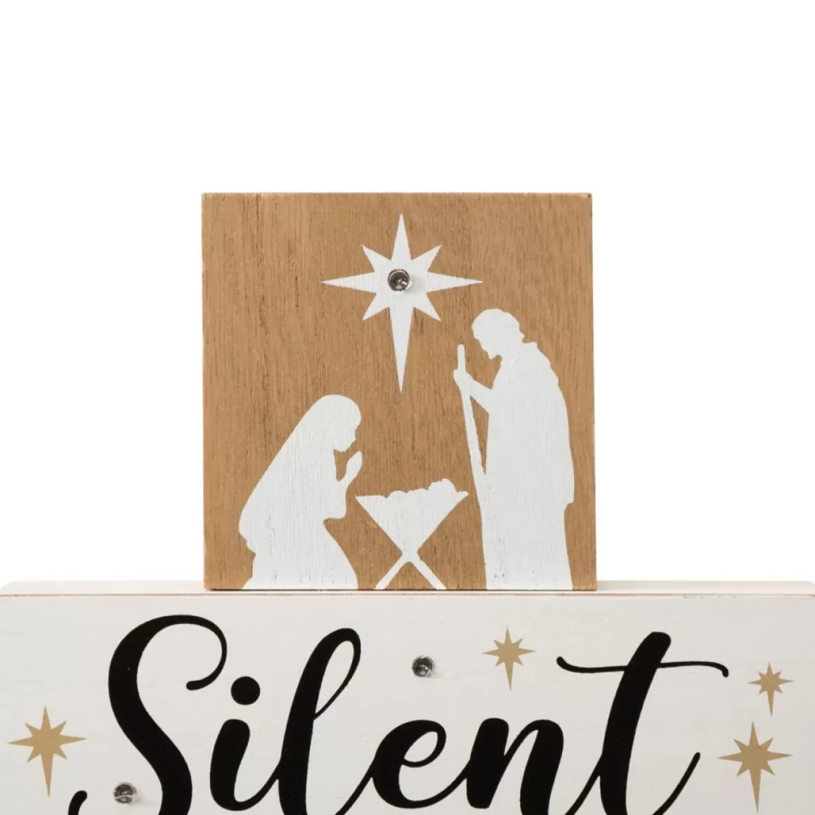 Glitzhome 12In H Lighted Wooden Nativity Block Word Sign