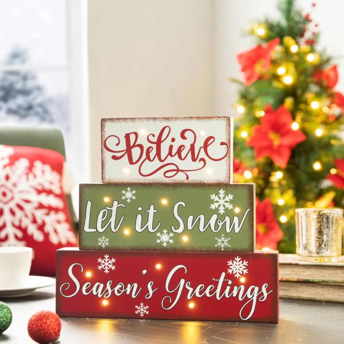 Glitzhome 12In L Led Lighted Wooden And Metal Block Word Sign
