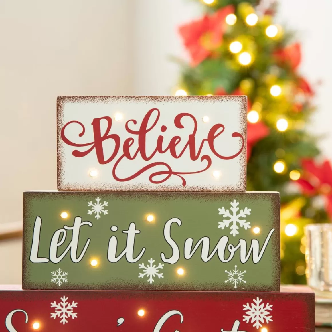 Glitzhome 12In L Led Lighted Wooden And Metal Block Word Sign