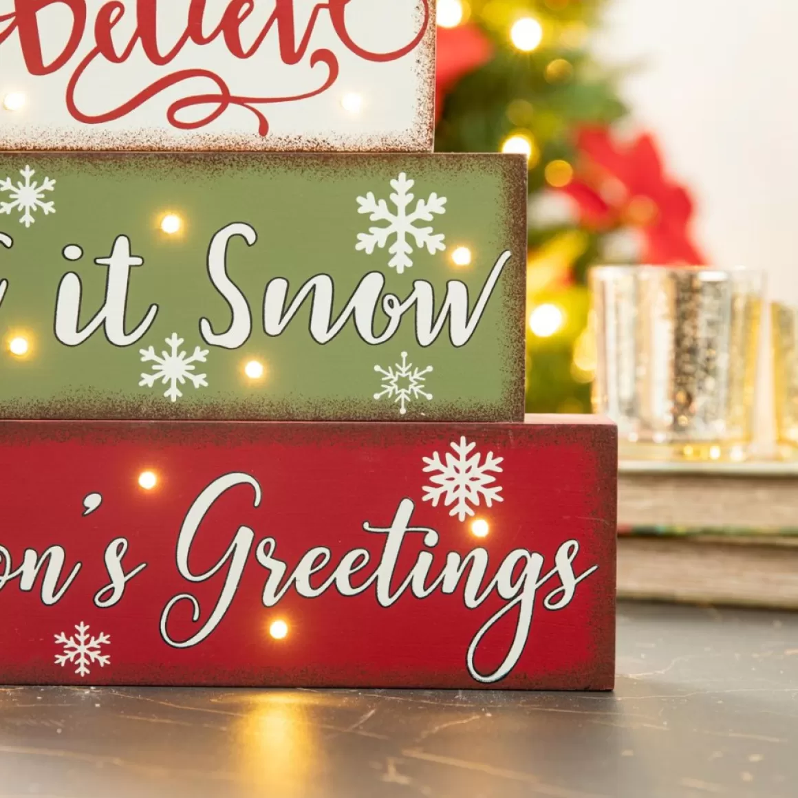 Glitzhome 12In L Led Lighted Wooden And Metal Block Word Sign