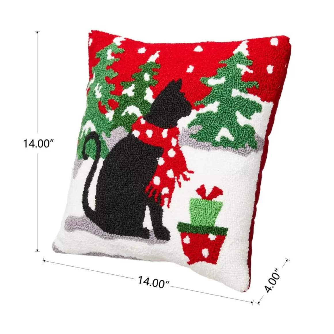 Glitzhome 14In L Hooked Christmas Cat Pillow