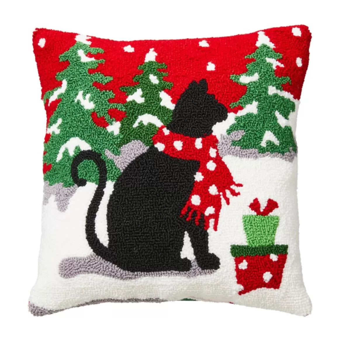 Glitzhome 14In L Hooked Christmas Cat Pillow