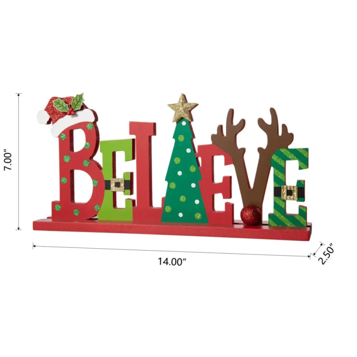 Glitzhome 14In L Wooden Christmas Believe Table Decor