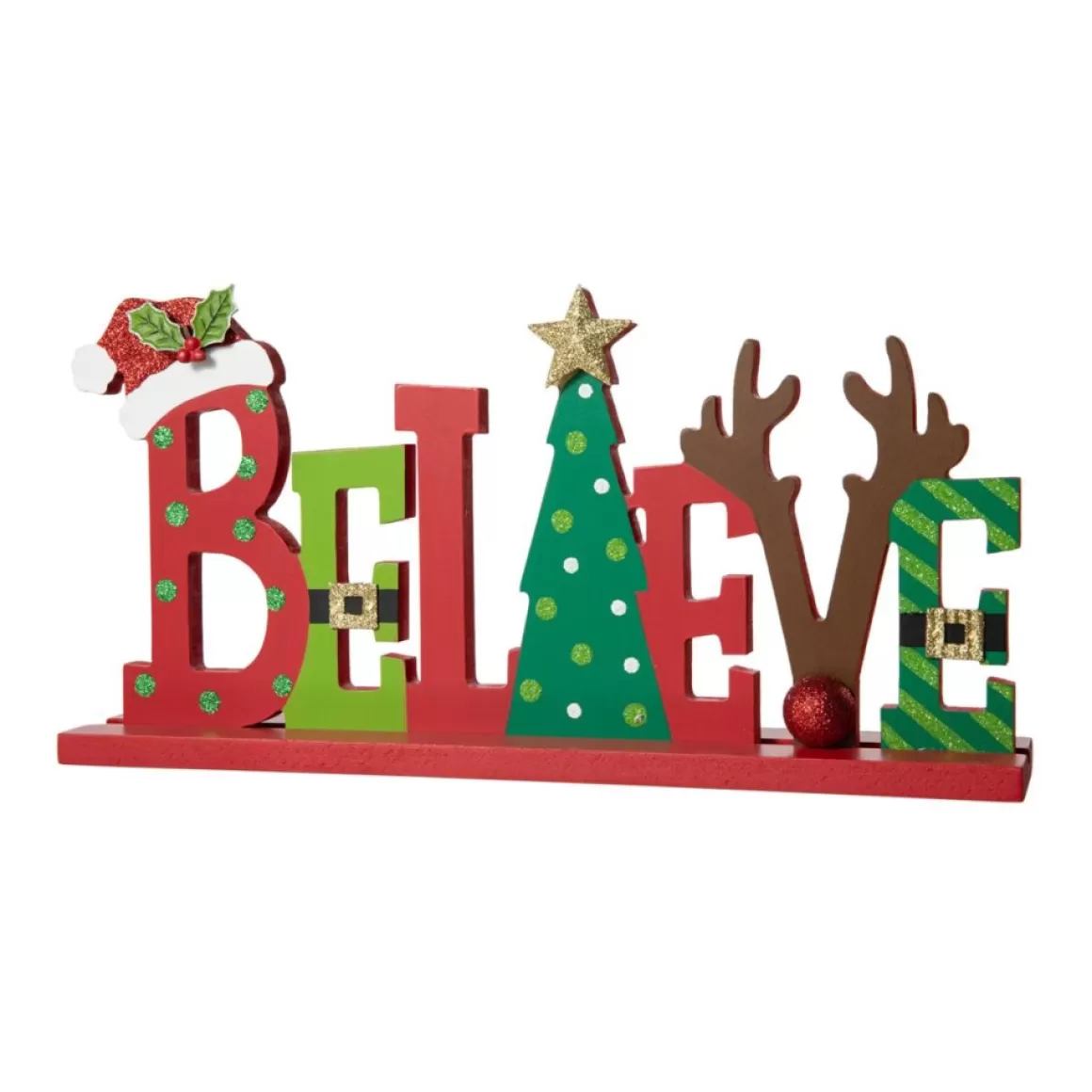 Glitzhome 14In L Wooden Christmas Believe Table Decor