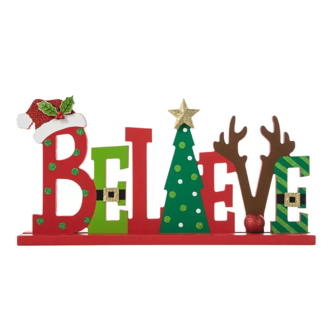 Glitzhome 14In L Wooden Christmas Believe Table Decor