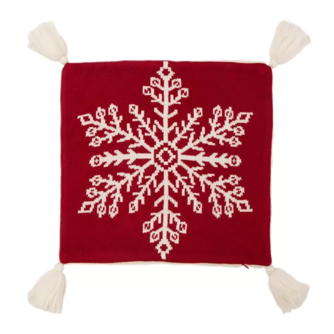 Glitzhome 18In Knitted Snowflake Acrylic Red Pillow Cover With Tassels