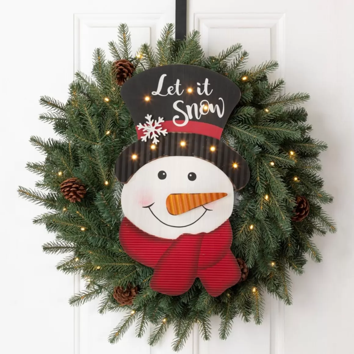 Glitzhome 19In H Lighted 3D Wooden Metal Snowman Wall Decor
