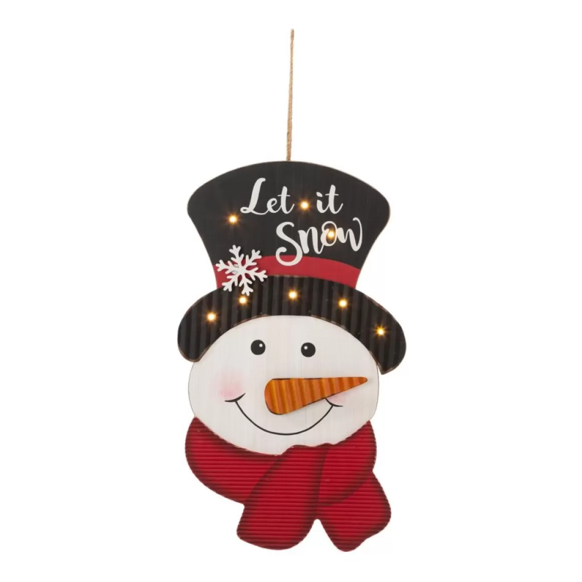 Glitzhome 19In H Lighted 3D Wooden Metal Snowman Wall Decor