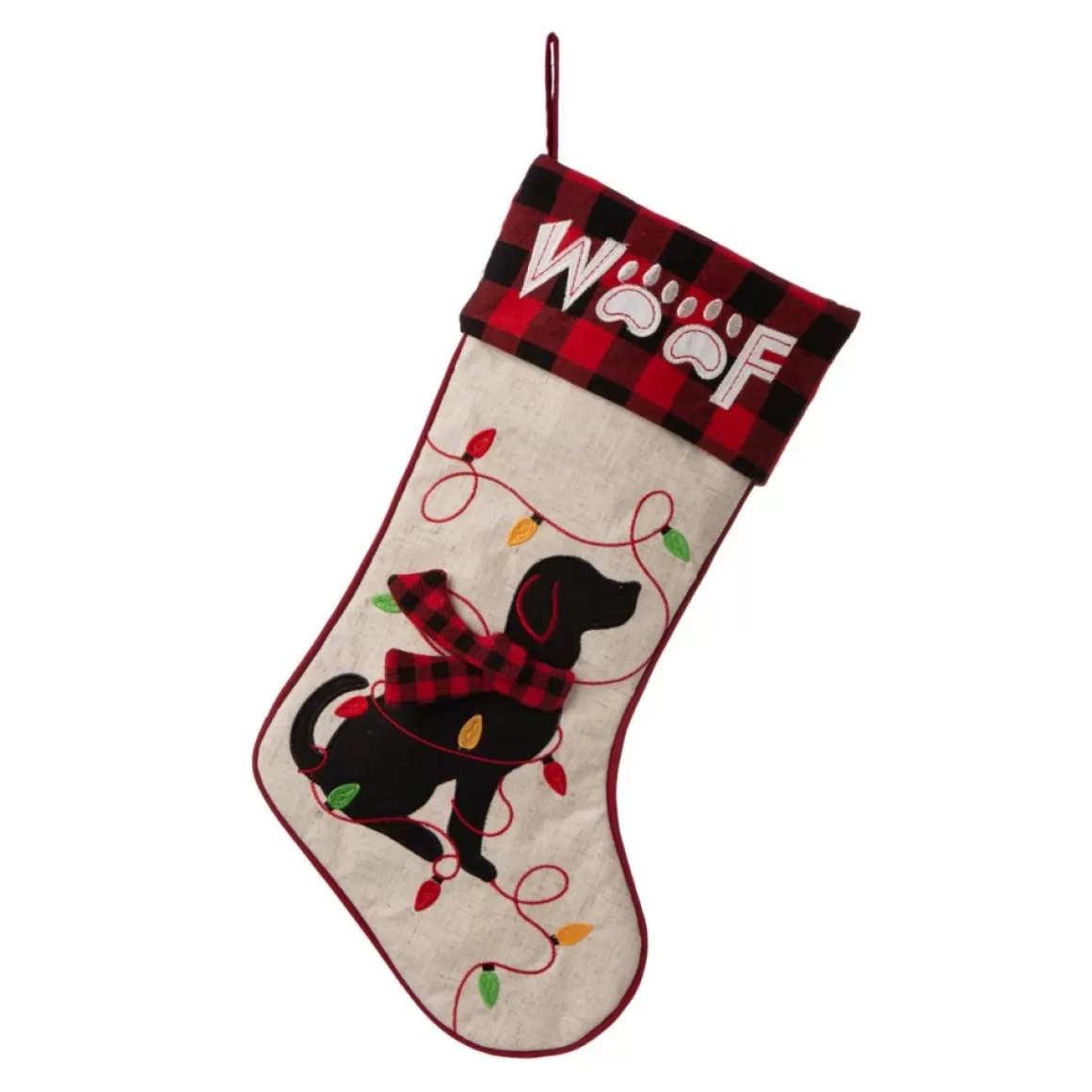 Glitzhome 21" L Led Embroidered Linen Dog Christmas Stocking