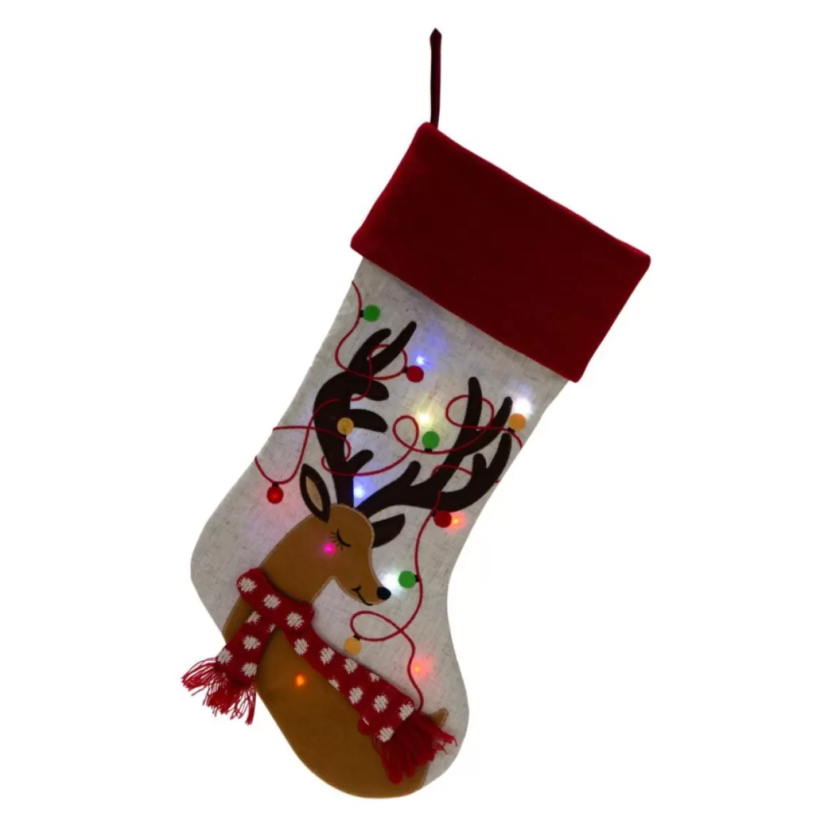 Glitzhome 21" L Led Embroidered Linen Reindeer Christmas Stocking