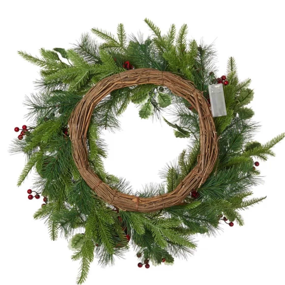 Glitzhome 24" D Ornament Berry Holly Pine Wreath With Lights