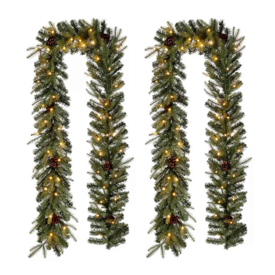 Glitzhome 2Pk 9' Pre-Lit Leds Greenery Pinecone Christmas Garland