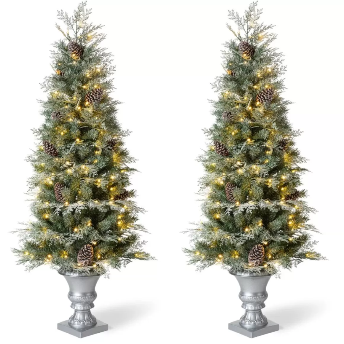 Glitzhome 2Pk Pre-Lit Artificial Pine Christmas Porch Tree