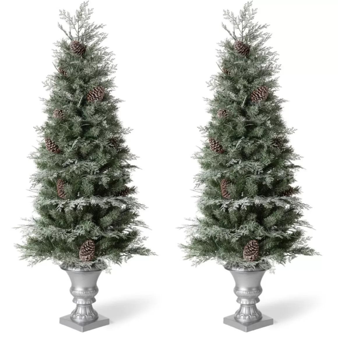 Glitzhome 2Pk Pre-Lit Artificial Pine Christmas Porch Tree