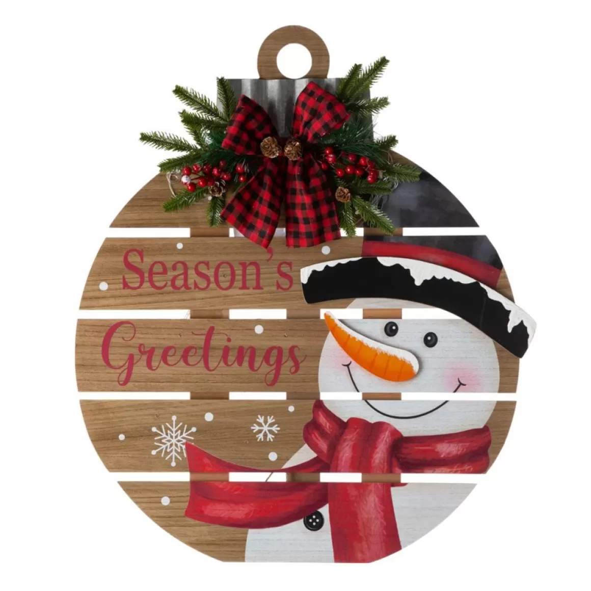 Glitzhome 30.25" H Lighted Round Wooden Snowman Porch Decor