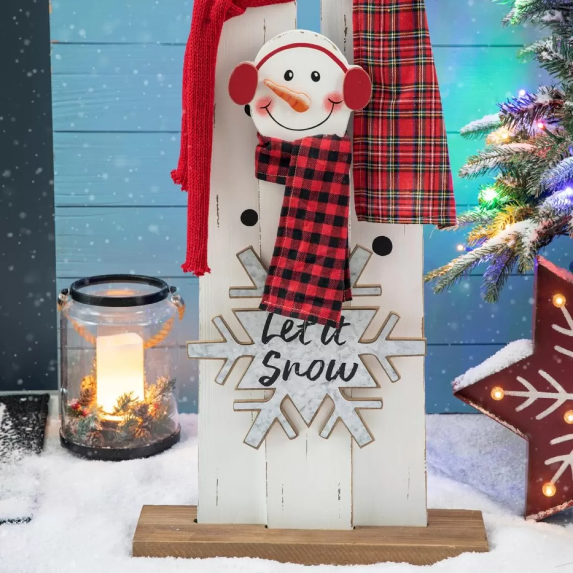 Glitzhome 35.5" H Wooden Snowman Family Porch Decor