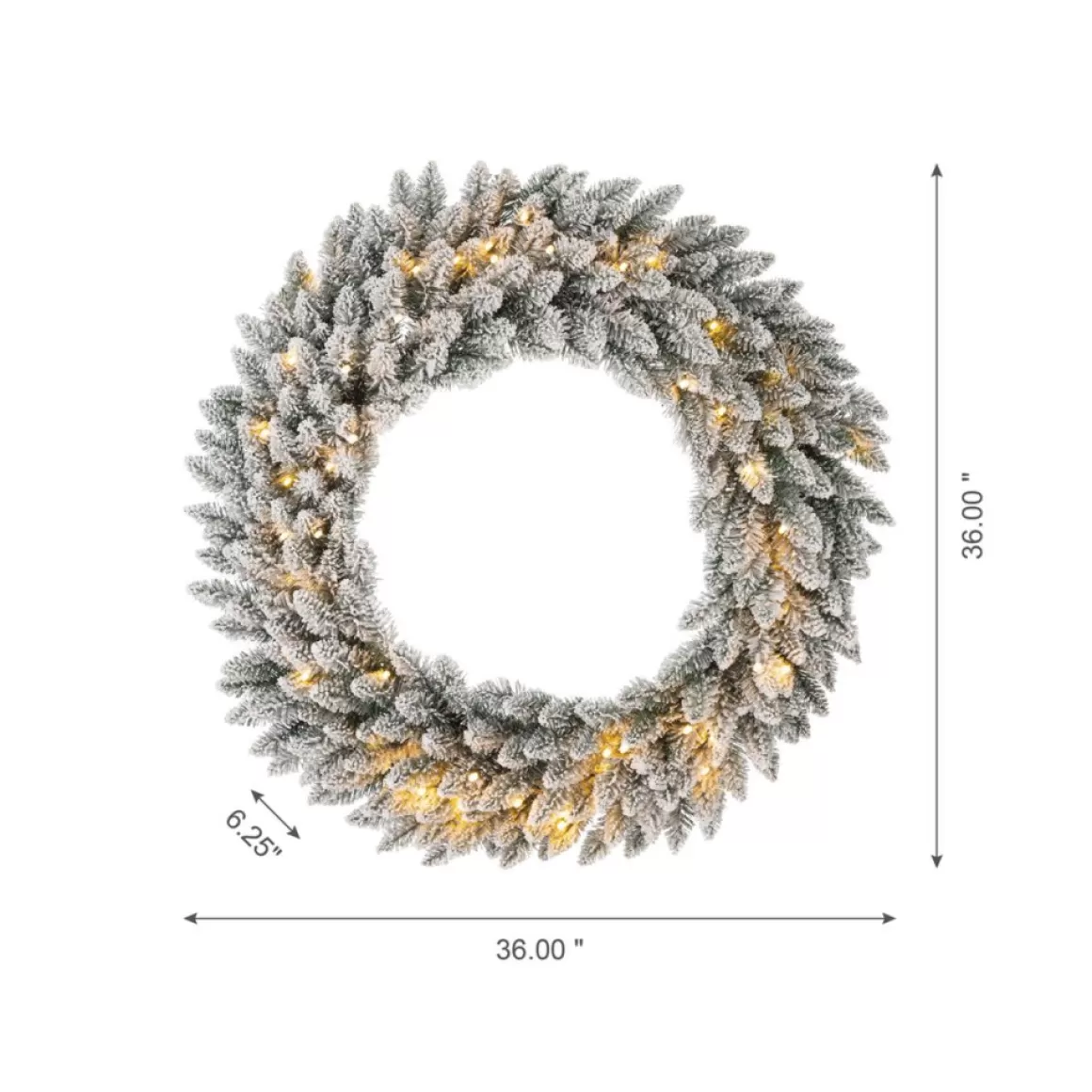 Glitzhome 36" D Oversized Pre-Lit Snow Flocked Christmas Wreath