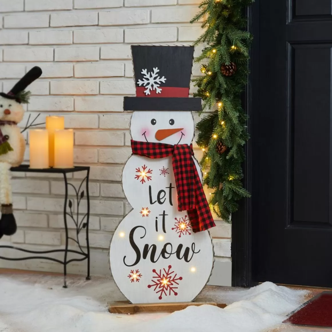 Glitzhome 36"H Lighted Wooden Christmas Snowman Porch Decor