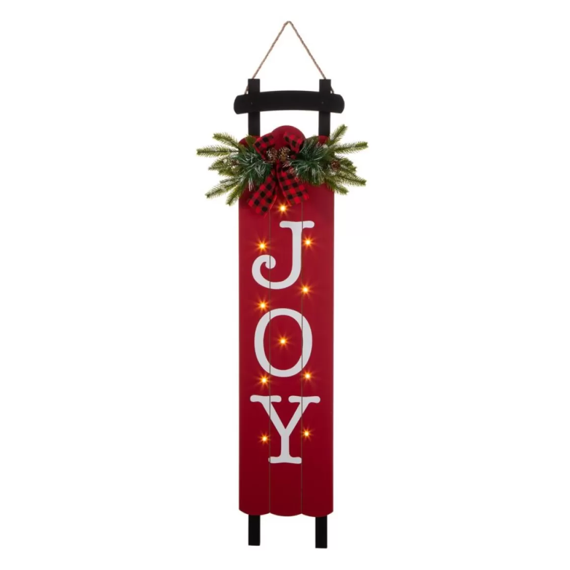 Glitzhome 40"H Lighted Wooden Sleigh Joy Porch Sign