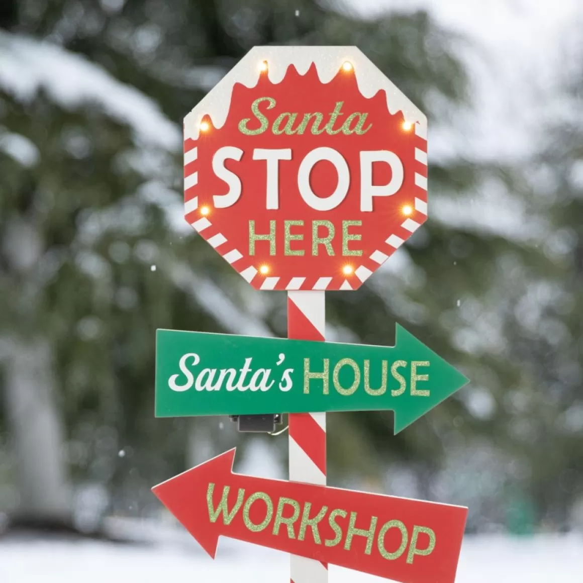 Glitzhome 41.75" H Led Wooden Yard Stake Written With Santa Stop Here