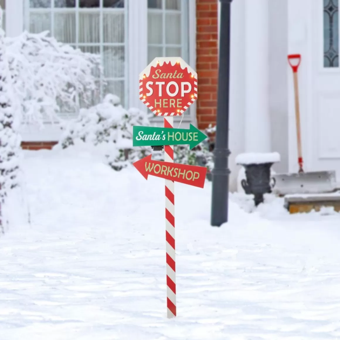 Glitzhome 41.75" H Led Wooden Yard Stake Written With Santa Stop Here