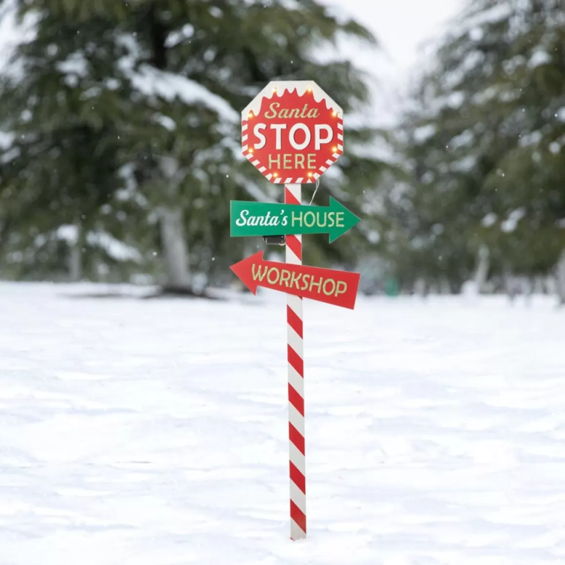 Glitzhome 41.75" H Led Wooden Yard Stake Written With Santa Stop Here