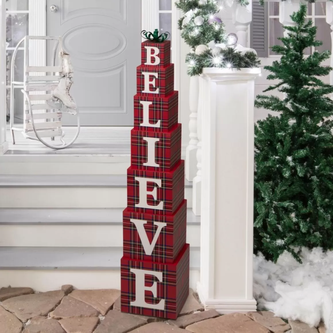 Glitzhome 42"H Wooden Believe Double Sided Porch Decor