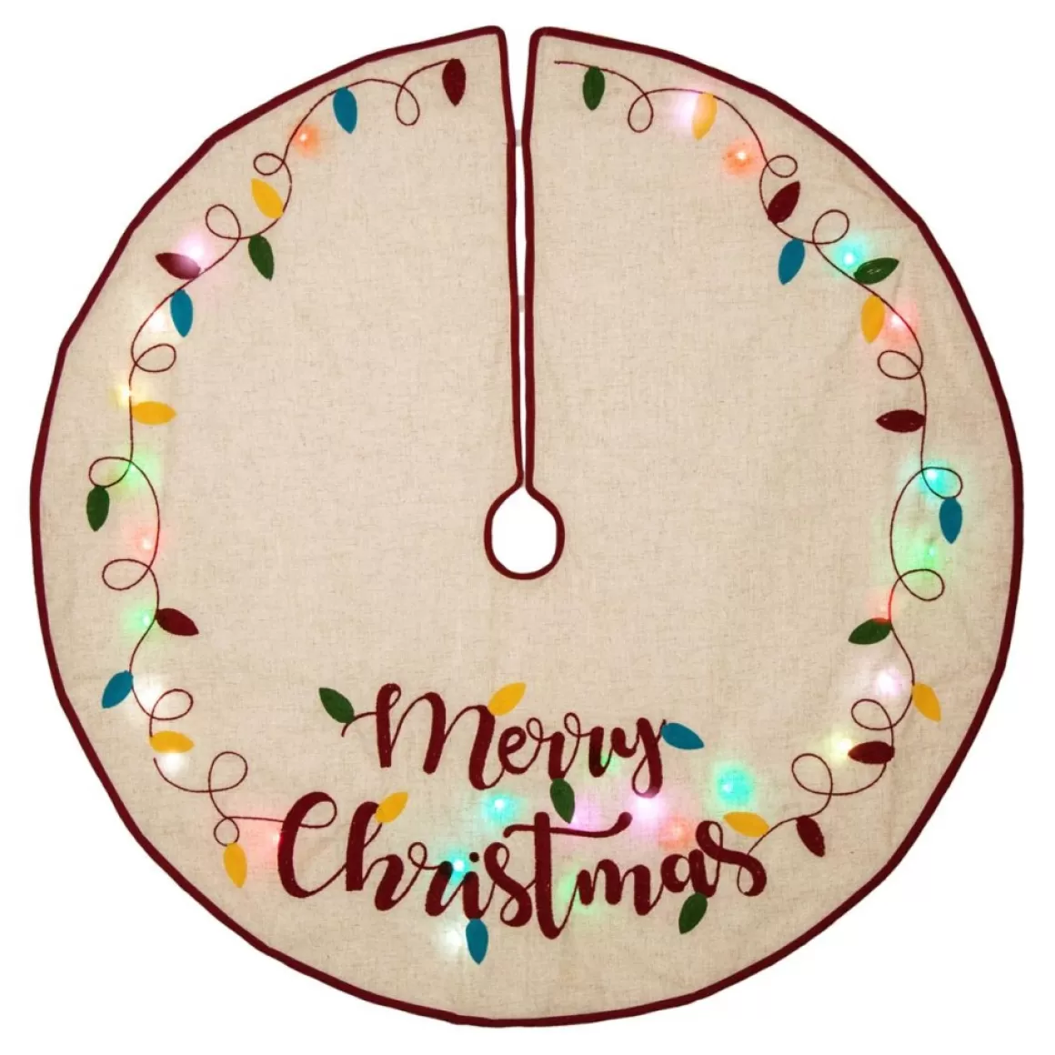 Glitzhome 48"D Merry Christmas Embroidered Linen Christmas Tree Skirt