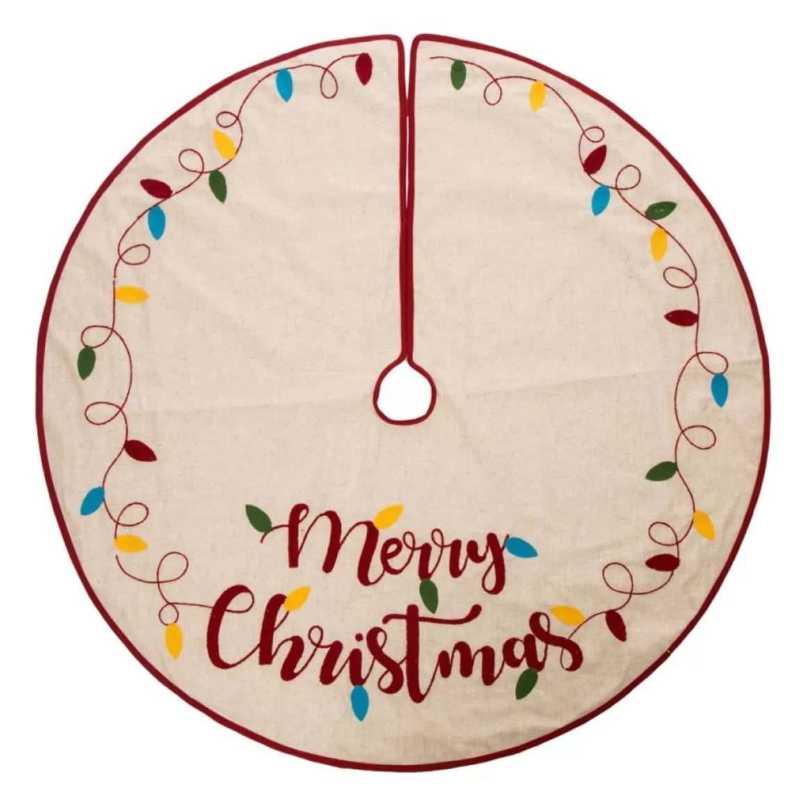 Glitzhome 48"D Merry Christmas Embroidered Linen Christmas Tree Skirt