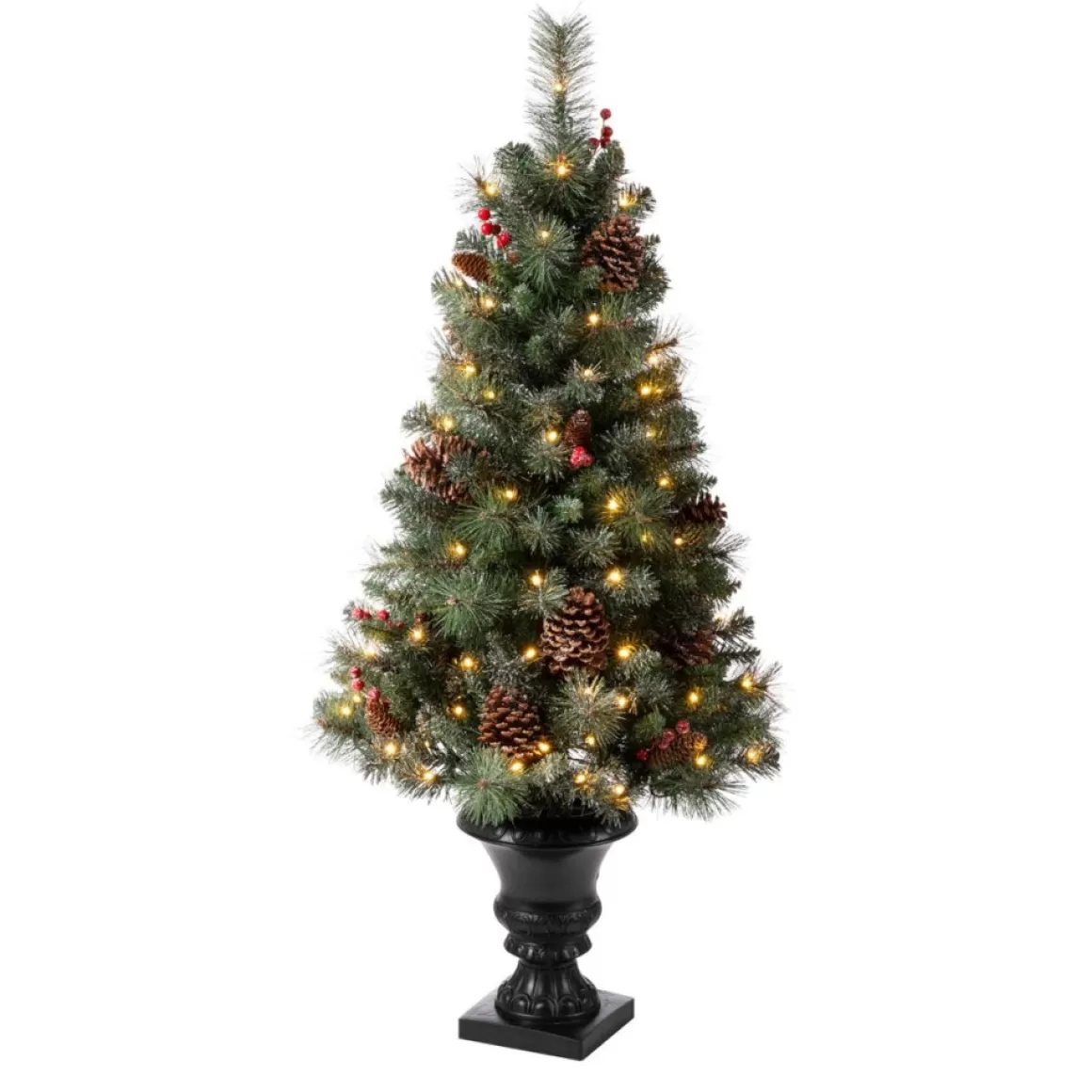 Glitzhome 4 Ft. Flockedchristmastree With Pinecone And Berries