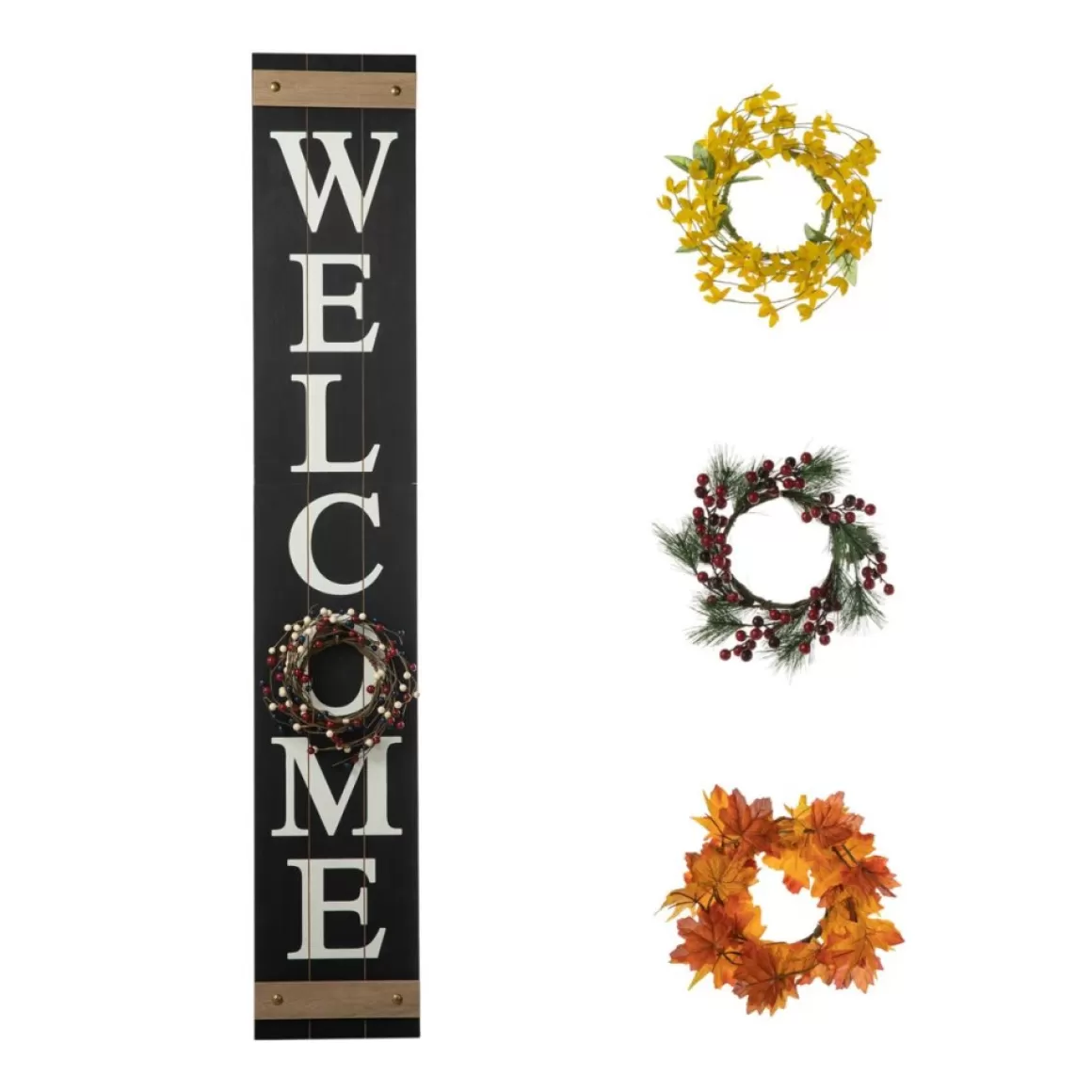 Glitzhome 60" Wooden Welcome Porch Sign W/4 Interchangeable Wreaths
