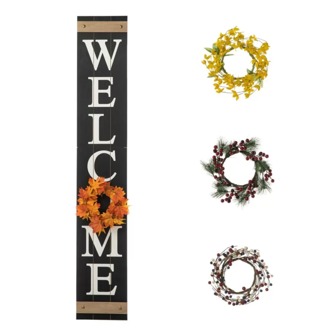 Glitzhome 60" Wooden Welcome Porch Sign W/4 Interchangeable Wreaths
