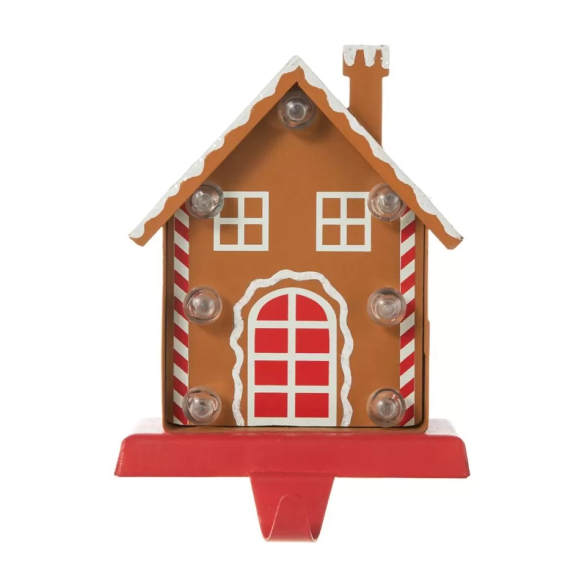 Glitzhome 6.75" H Marquee Led Metal Gingerbread House Stocking Holder
