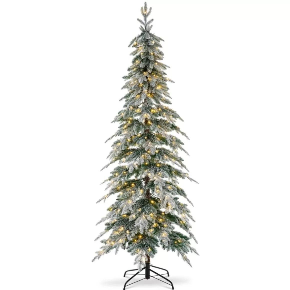 Glitzhome 7.5Ft Pre-Lit Flock Pencil Spruce Artificial Christmas Tree