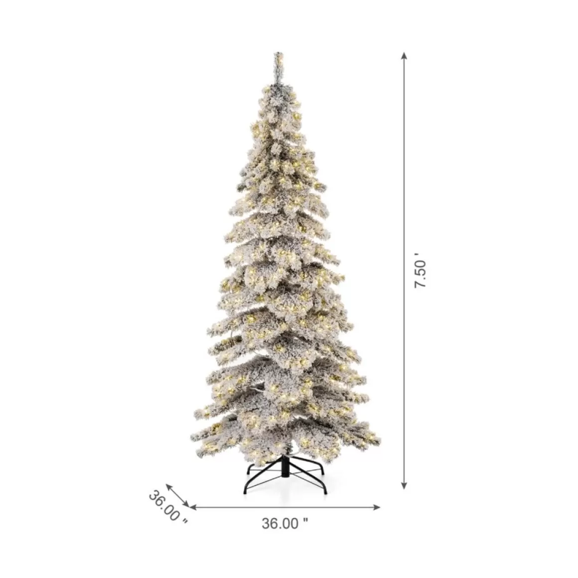 Glitzhome 7.5Ft Pre-Lit Flocked Layered Spruce Artificial Christmas Tree