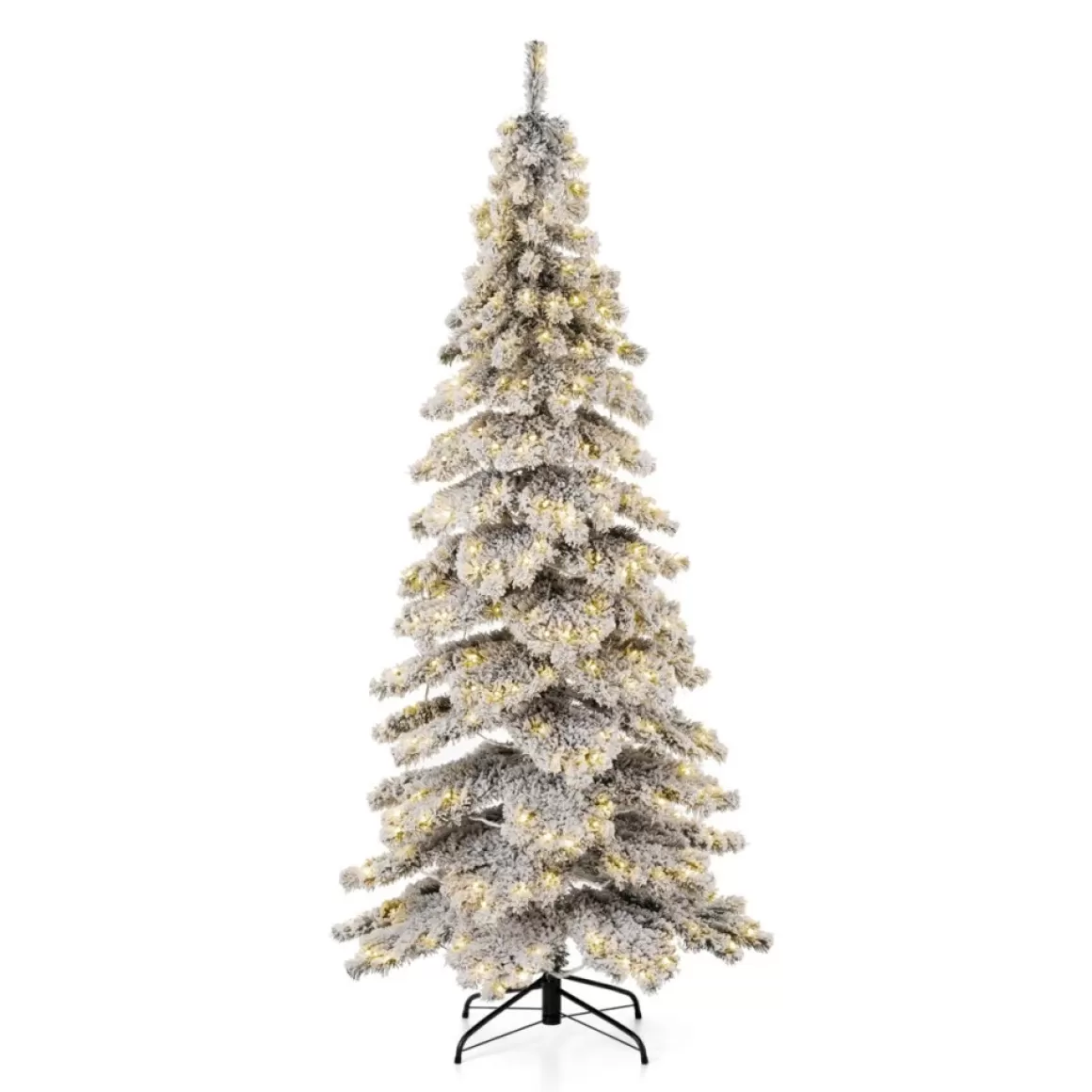 Glitzhome 7.5Ft Pre-Lit Flocked Layered Spruce Artificial Christmas Tree