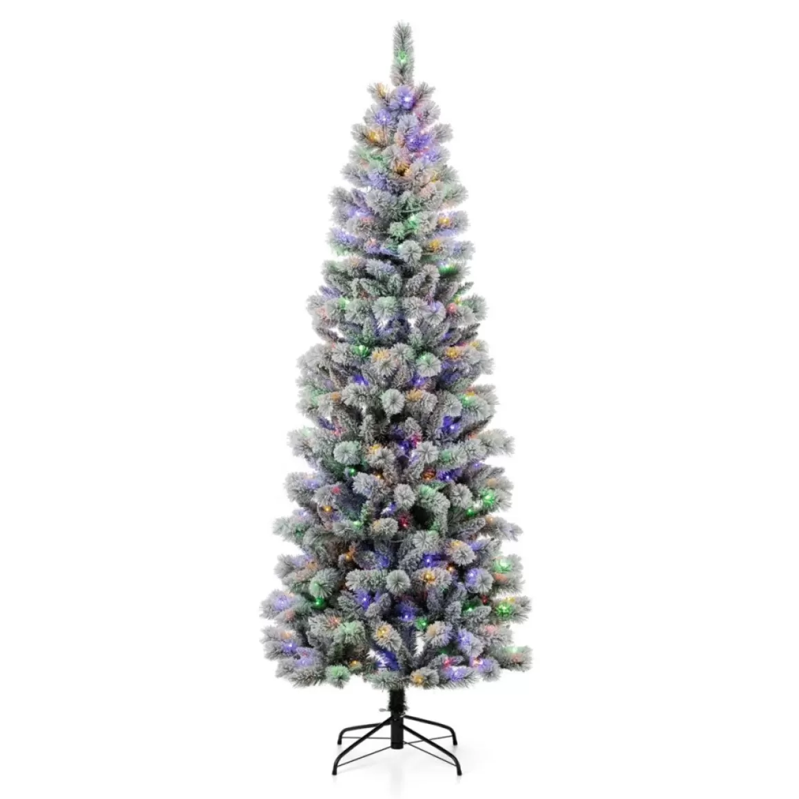 Glitzhome 7.5Ft Pre-Lit Flocked Pencil Green Pine Christmas Tree